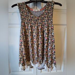 Rewind Multicolor Floral Smocked Blouse with Lace Hem